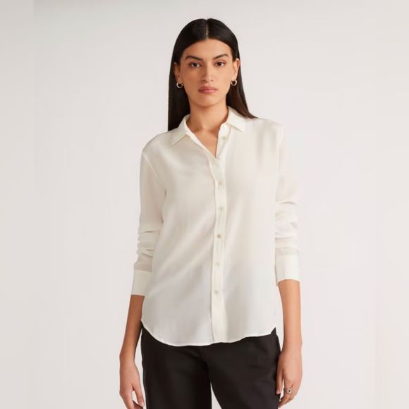 Everlane Tops - NWT Everlane The Clean Silk Relaxed Shirt in Off-White Size 8